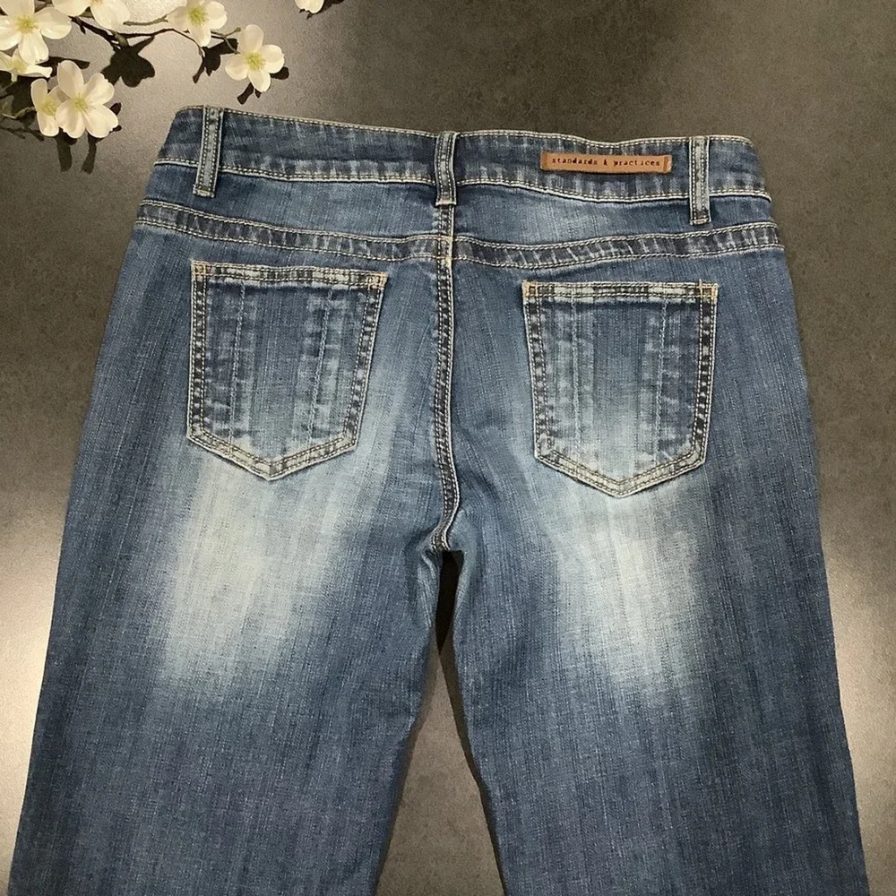 Standards & Practices Ripped Straight Leg Jeans Medium Wash Distressed Crinkle - Picture 8 of 16